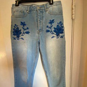 Forever 21 size 28 floral high-waisted button fly jeans
